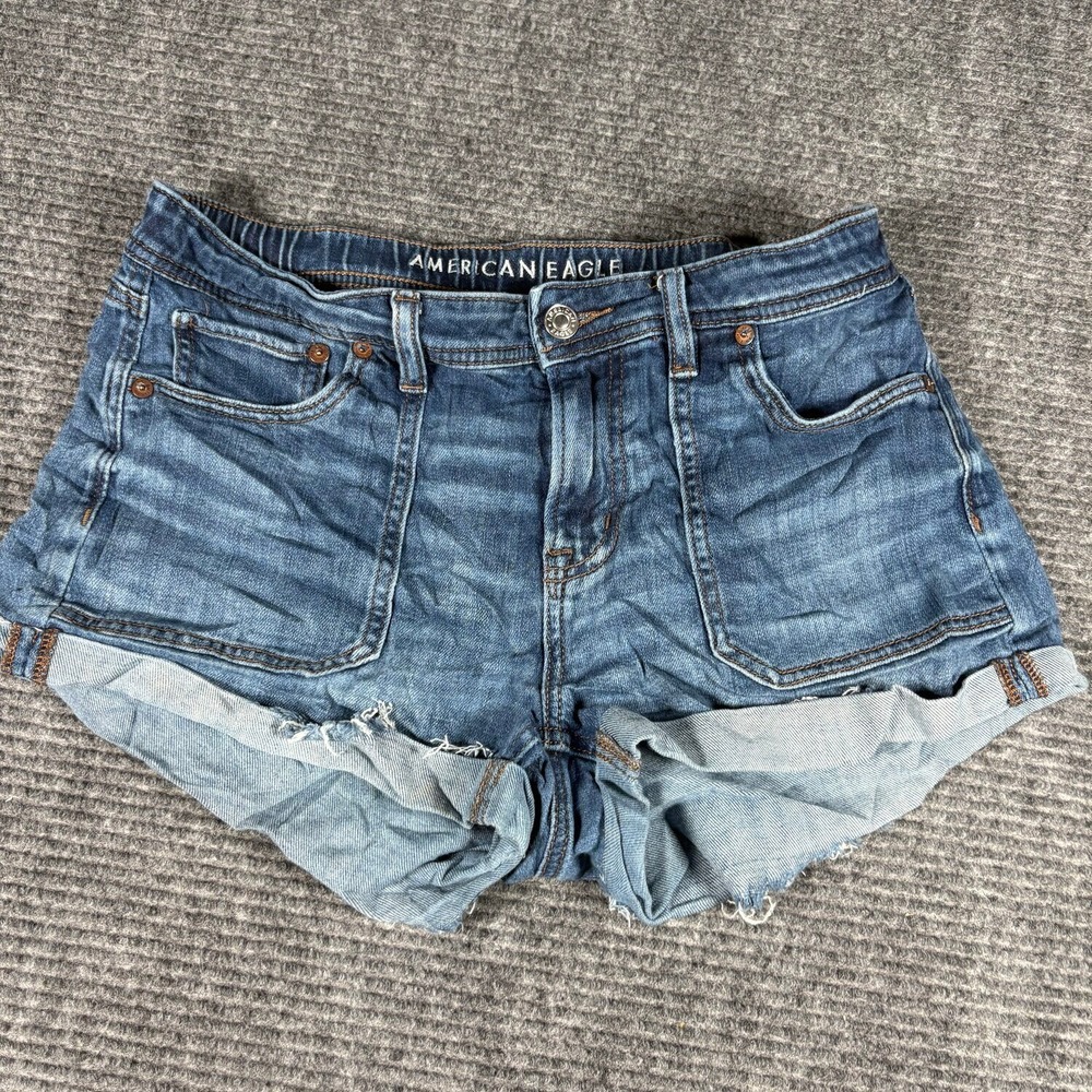 American Eagle Easy Shortie Shorts Womens 4 Blue Excellent Patch Pocket Denim